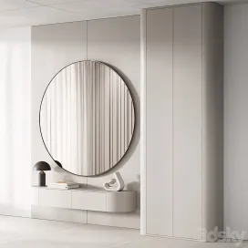 Hallway Zone Minimal Modern With Circle Mirror